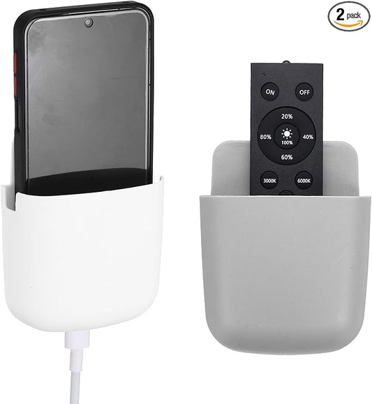 PATIKIL 2Pcs Remote Control Holder Wall Mount, Self-Adhesive TV Air Conditioner Control Holder Phone Charging Organizer Slot for Home Office Bedroom Supply Pen Organizer, White, Gray