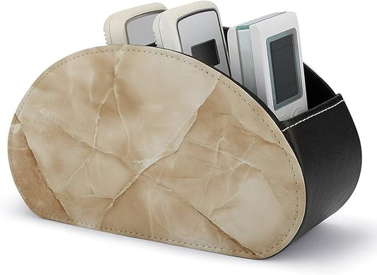 Beige Marble Remote Control Holder with 5 Compartments Leather TV Remote Caddy Remote Storage Box Desktop Organizer for Pen/TV Remotes/Media Controllers/Office Supplies