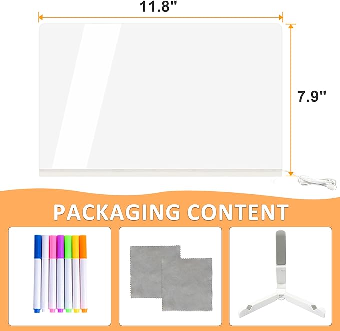 LED Note Board with 7 Colors Happy Birthday Gifts for Teens, 11.8"X7.9" Led Drawing Board for Kids Writing Board with Stand, Light Up Dry Erase Board with 7 Markers, Ideal Gift for Festival Decoration