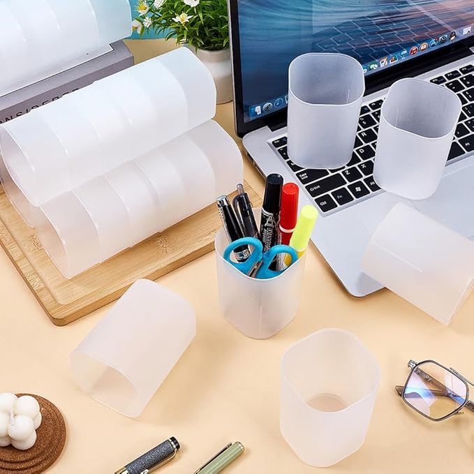 30 Pcs Plastic Pen Holders, Pencil Makeup Brush Cup Holders Translucent White Desk Pen Container Desktop Organizer for Office School Home Art Supplies