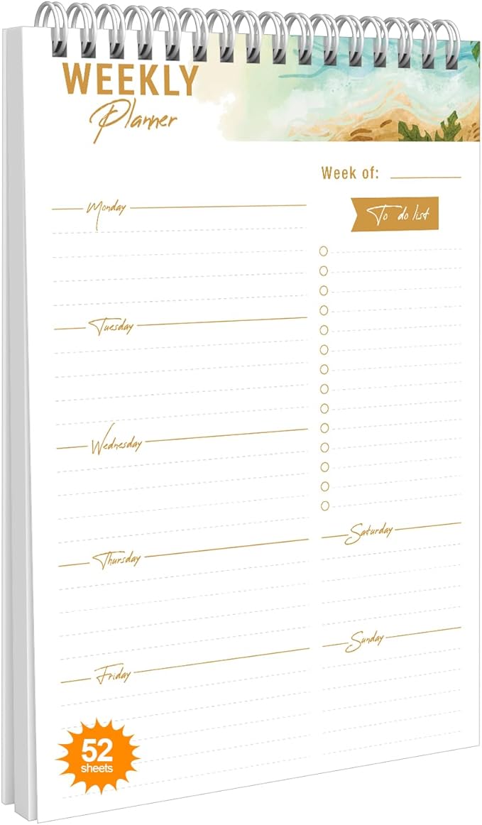 Weekly Planner Notebook, To Do List Notepad with 52 Undated Sheets 6.9"×9.8" - Weekly Organizer for Women & Man, Work, Study, and Daily Life, B5-KA