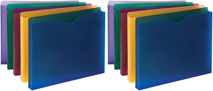 Smead Poly Expanding File Jacket,Straight-Cut Tab,1” Expansion,Letter Size,Assorted Colors,10 per Pack (89610),(Pack of 2)