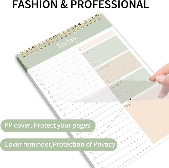 KMQOY To Do List Notepad - Daily Planner Pad Undated 52 Sheets Spiral Today Planner Note Pad Premium Thick Paper 6.5" x 9.8" For Work and Personal Organized