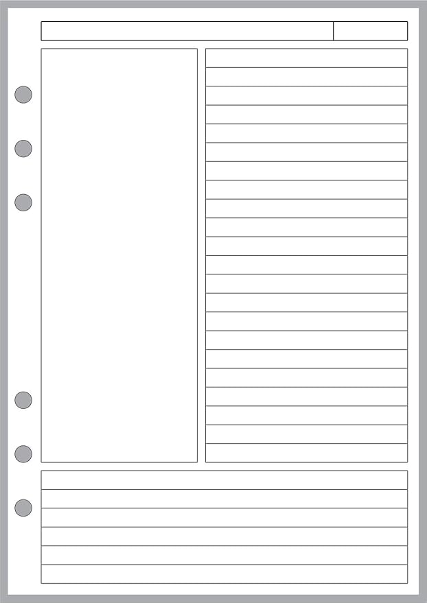 A5 Size Cornell-Style Notes Pages, Sized and Punched for 6-Ring A5 Notebooks by Filofax, LV (GM), Kikki K, TMI, and Others. Sheet Size 5.83" x 8.27" (148mm x 210mm)