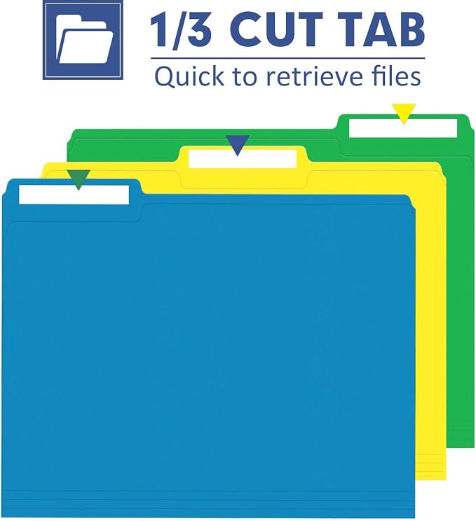 File Folder, PANDRI 30 Pack Colored File Folder, 1/3 Cut Tabs, Letter Size, Assorted 6 Colors Filing Folder for Office School Business