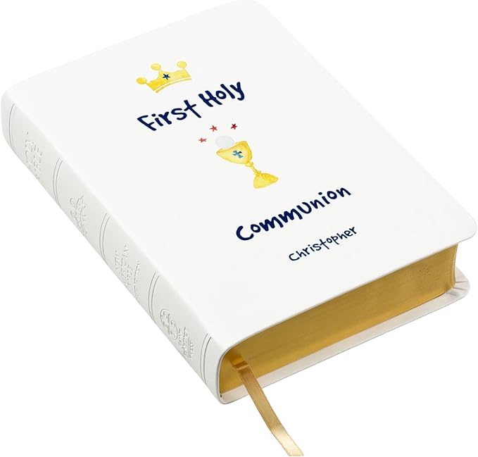 Personalized First Communion Bible with Name Engraved for Boys, White - NABRE Translation, Custom Holy Bible for Study & Communion, Religious Christian Catholic Keepsake Gift