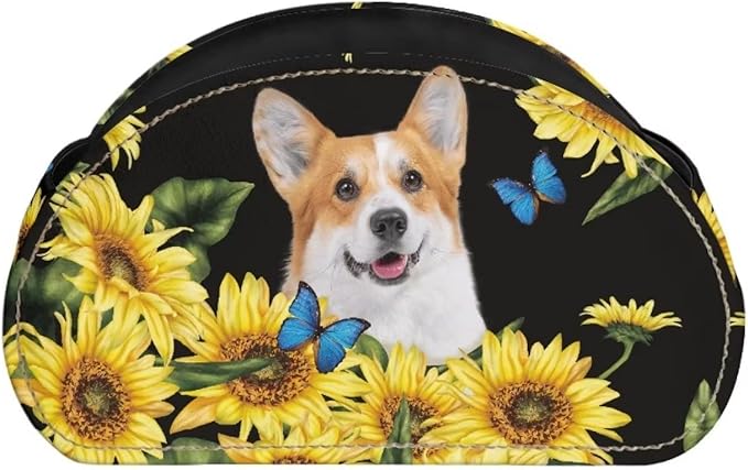 Forchrinse Cute Corgi Sunflower Remote Control Holders for Table,Leather TV Remote Holder,Non Slip Desk Organizer for Puppy’s Lover