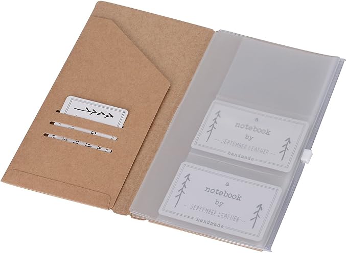 Kraft File Folder + Zipper Pouch & Card Sleeve Travel Accessories Kit for Standard Size Travelers Notebook, 4.25"x8.25"