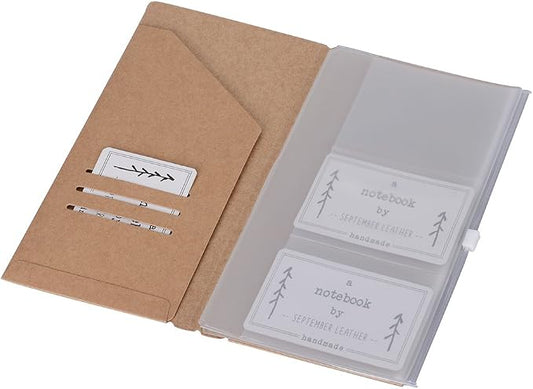 Kraft File Folder + Zipper Pouch & Card Sleeve Travel Accessories Kit for Standard Size Travelers Notebook, 4.25"x8.25"