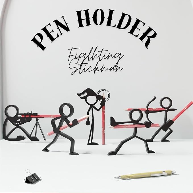 3D Printed Humanoid Pose Pencil Holder, Creative Pencil Stand Desk Organizer, Fun Cute Office Decor for Home School (Spearman)