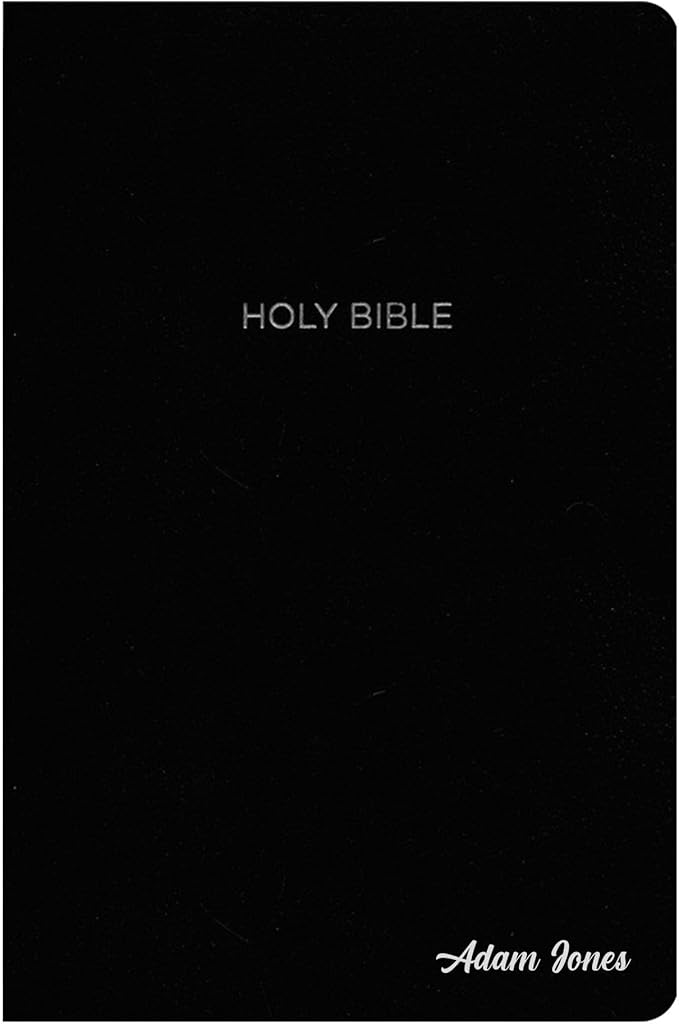 Personalized NKJV Bible New King James Version Faux Leather Small Print Economy Holy Bible with Custom Name at The Lower Right Side, Custom Gift for Christian Religious & Celebrations (Black)
