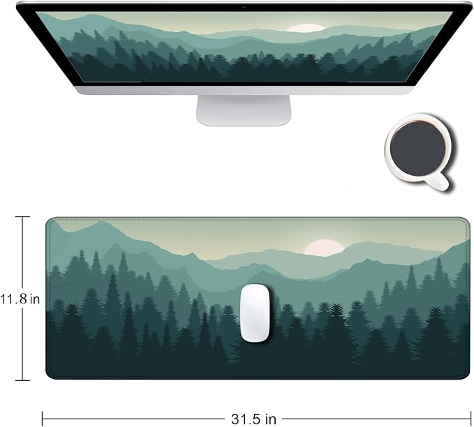 Mouse Pad Gaming, Large Mouse Pads for Desk, Keyboard Mouse Mat Desk Pad, Non-Slip Rubber Base with Stitched Edges Mousepad, 31.5x11.8 inch Abstract Landscape Mountain