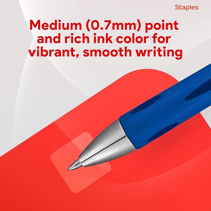 STAPLES Retractable Gel Pens, Medium Point 0.7mm, Blue Ink, 12 Pack – Sonix Smooth‑Writing Gel Pens with Rubberized Grip