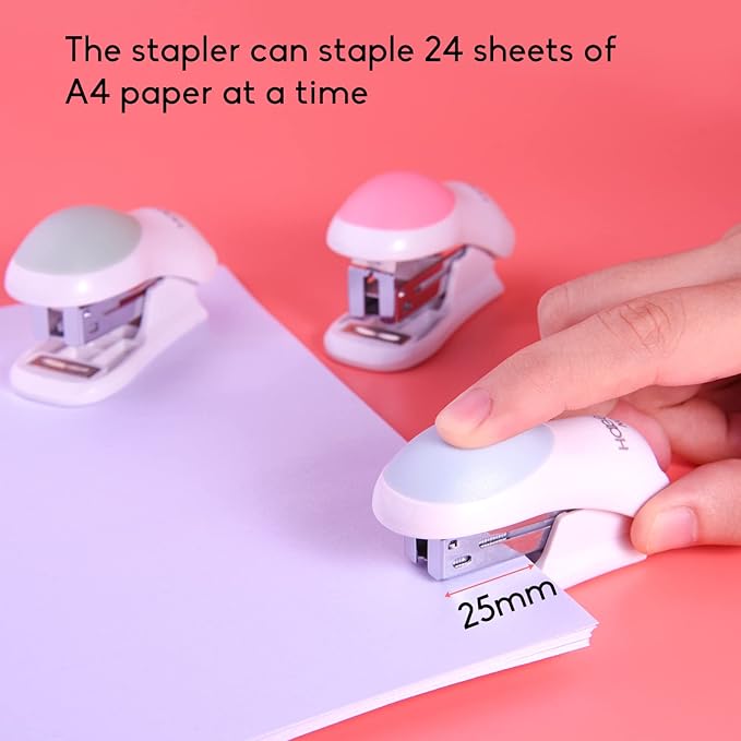NEBURORA Green Mini Effortless Desktop Staplers with 400 Standard Staples Bundle Blue Single Hole Puncher Metal with Soft-Handled
