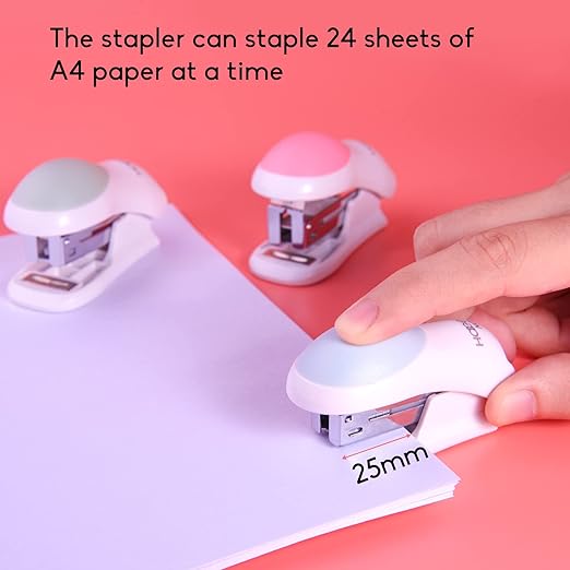 NEBURORA Blue Single Hole Puncher Metal with Soft-Handled Bundle Blue Mini Effortless Desktop Staplers with 400 Standard Staples