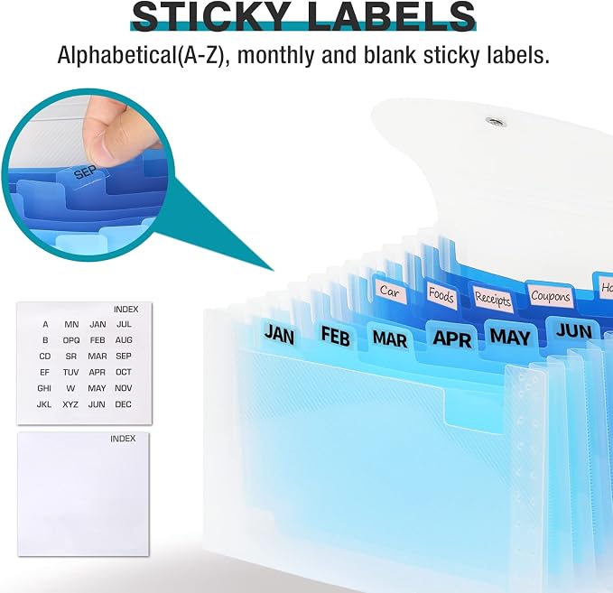 H4D Coupon Receipt Holder, 13 Pocket Accordion File Organizer, 7x4.5 Inches, Blue