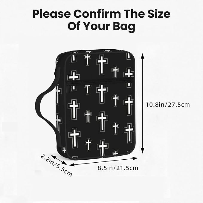 Christian Religion Cross Black and White Bible Cover Case Carrying Book Protector Case Bible Study Supplies Accessories Holder Case Christian Gift for Women Men