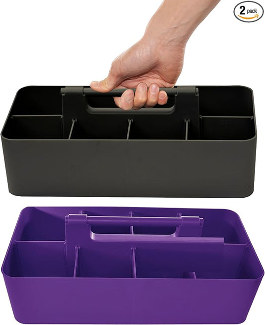 Portable Caddy - Stackable Plastic Organizer with Handle | Desk, Makeup, Dorm, Classroom Art Organizer (Made In Usa) (Black/Royal Purple)