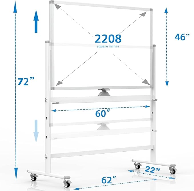 Rolling Whiteboard 60"x46" Magnetic Dry Erase Board with Stand, Double Sided Mobile Whiteboard on Wheels, Non-Foldable Large Portable White Board for Office, Classroom & Home