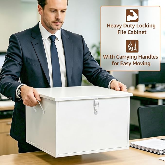 TOPCJ Legal/Letter Lockable Heavy Duty Hanging File Box,Metal File Cabinet,File Organizer Box,Storage Box,Multifunctional Secure Organizer for Office Supplies,Documents,Private Valuables Home Office