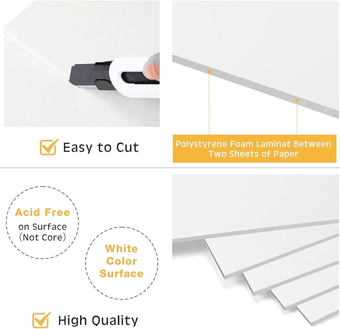 Tenceur 20 Pcs Large Foam Boards Bulk Foam Core Backing Board 3/16 Inch Thickness Foam Core Board Foam Poster Boards for Presentations, School, Office, Art Projects(White,30 x 40 x 3/16 Inches)