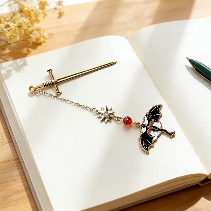 Gold Bookmark with Fourth Wing-Fantasy Antique Tassel Metal Pendant, Vintage Gold Bookmarks for Reading Women, Men, Book Lovers, Teachers and Students, Christmas Birthday Gifts