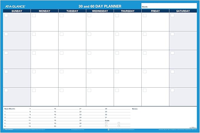 AT-A-GLANCE Wall Planner / Calendar, Undated, Erasable, 30/60-Day, 36 x 24, White/Blue (PM233-28)