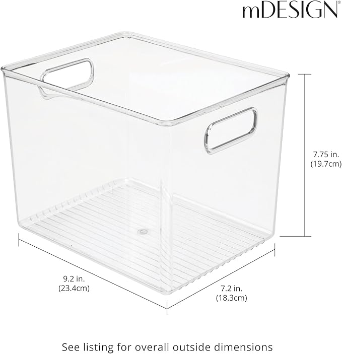 mDesign Tall Deep Rectangular Plastic Office Supplies Storage Organizer Bin with Carrying Handles - Pads, Pens, Pencils, Dry Erase Markers, Highlighters, Sticky Notes, Ligne Collection, 4 Pack, Clear
