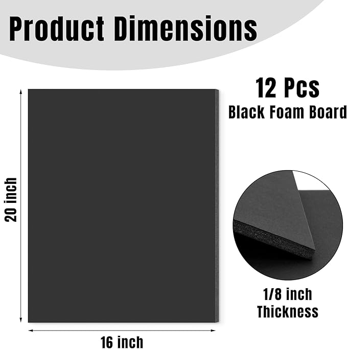 Golden State Art Foam Board 16x20-12 Pack - 1/8" Thick Black Poster Board Acid Free Foamboard for Paintings Prints, Art, Display, Crafts, Presentation and Projects
