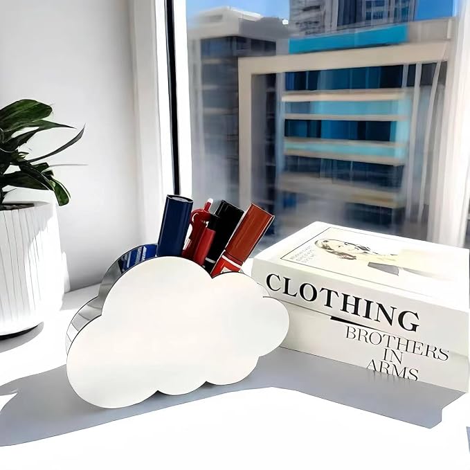 Aesthetic Cloud Pen Holder for Desk Cute Office Supplies Acrylic Cubicle Decor Kawaii Workspace Accessories Clear Makeup Organizer for Women Girls Pencil Cup Large Caddy for Home Office (Crystal)