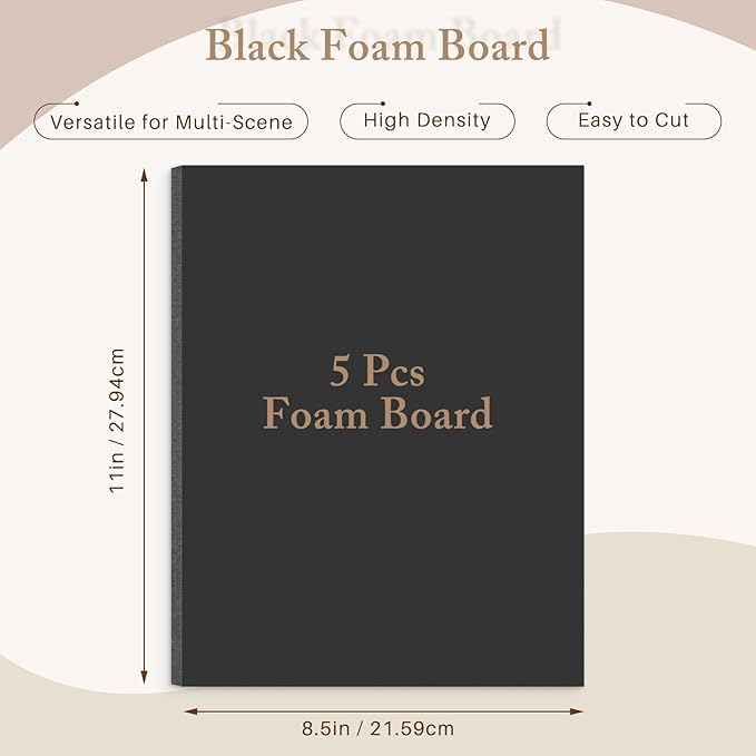 AUEAR, 5 Pack 8.5x11 Black Foam Boards, Foam Core Poster Board for Display, Mounting, Print, Presentation and Projects, 3/16'' Thick