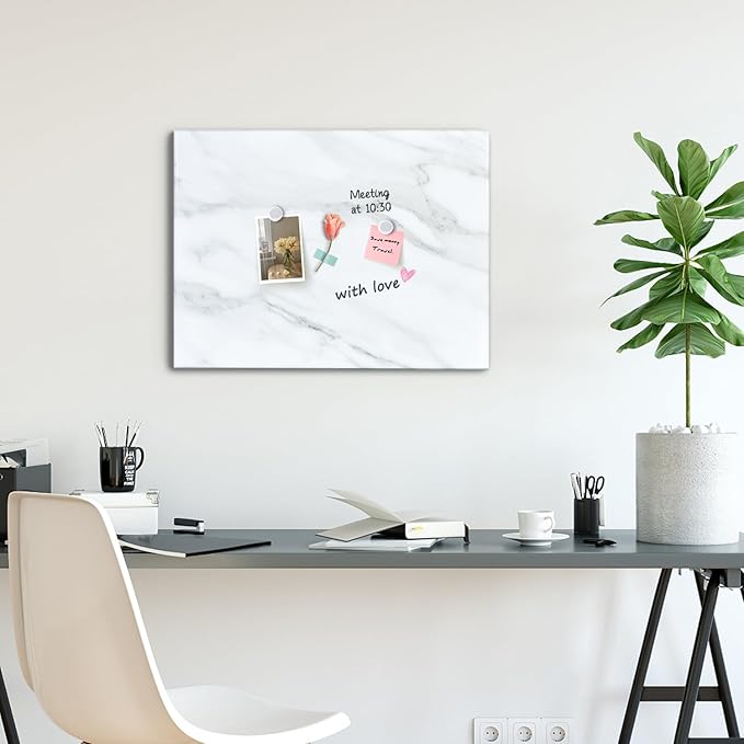 Marble Print Magnetic Dry Erase Board, 29.5x19.7 inches Decorative White Board for Wall with Design, Frameless Dry Erase Board for Wall, Magnets Included（DLS,5075,1pc）