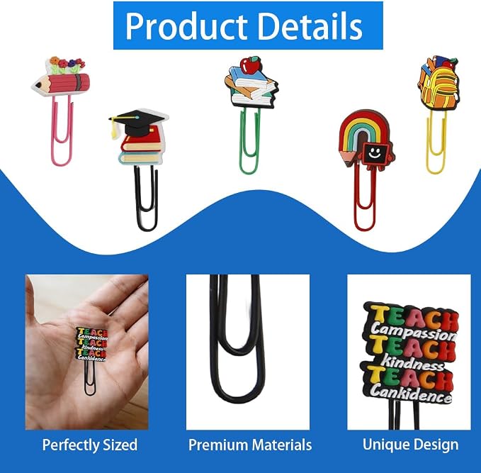 24PCS Back to School Teacher Gifts Supplies,Cute Paper Clips Thank You Teacher Gifts Paperclip Bookmark,End of Year School Office Supplies for Teachers for Graduation Christmas