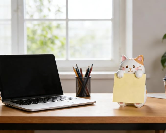 Cat Sticky Note Holder with 100 Sheets 3x3 Pop-Up Notes, Handmade Resin Cat Desk Decor for Office, Home & Classroom, Cute Cat Lover Gift for Women, Teachers & Coworkers - Ginger Cat