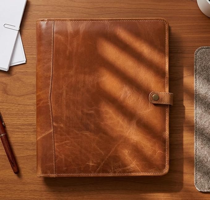 PIDAVLIYA'S Leather Portfolio, Leather Binder with Pen, Leather Portfolio for Men and Women, Leather Padfolio, Leather Folder, Portfolio Binder, Business Portfolio Men and Women (Tan)