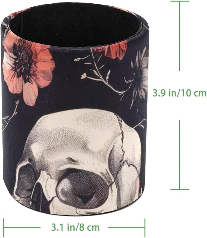 Round Pencil Holder for Desk, Skulls wiht Flowers Retro Aesthetic Pattern Large Pencil Pen Cup, Desk Accessories & Workspace Desk Organizer for Home, School, Office