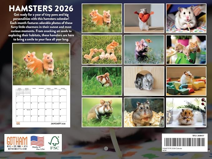 Hamster Calendar 2026 Monthly Wall Calender 12 Month | American Made In The USA