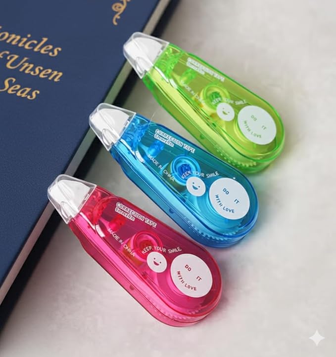 Correction Tape Mini with Cap, (Pack of 3), Compact White-Out Tape, Rotating Head for Smooth Application, 5mm x 16.4ft Each, Office & School Supplies