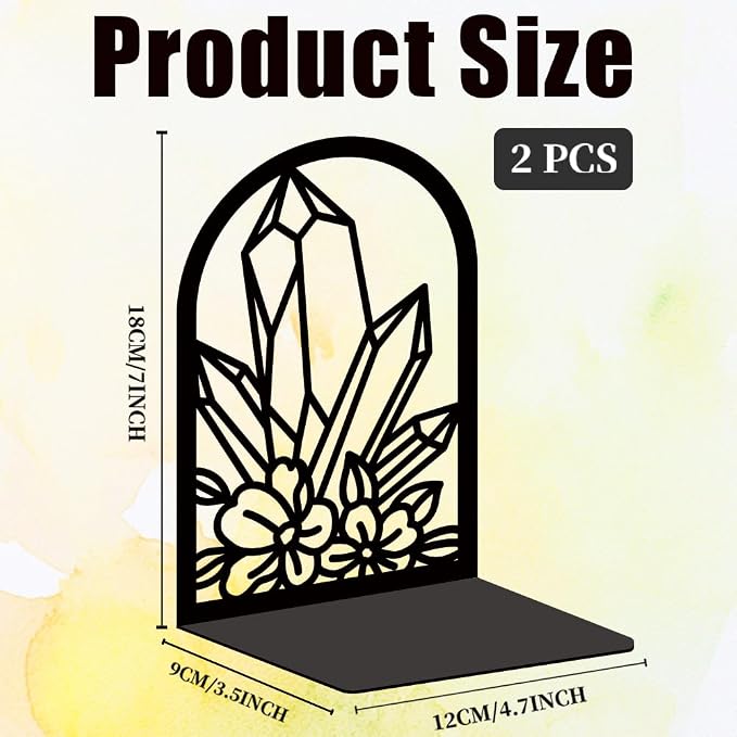 Crystal Flower Book Shelf Decorative Bookends for Shelves, Book Ends for Heavy Books, Metal Bookends for Desk Organizer, Office Library Decor Decorative Books for Home Decor