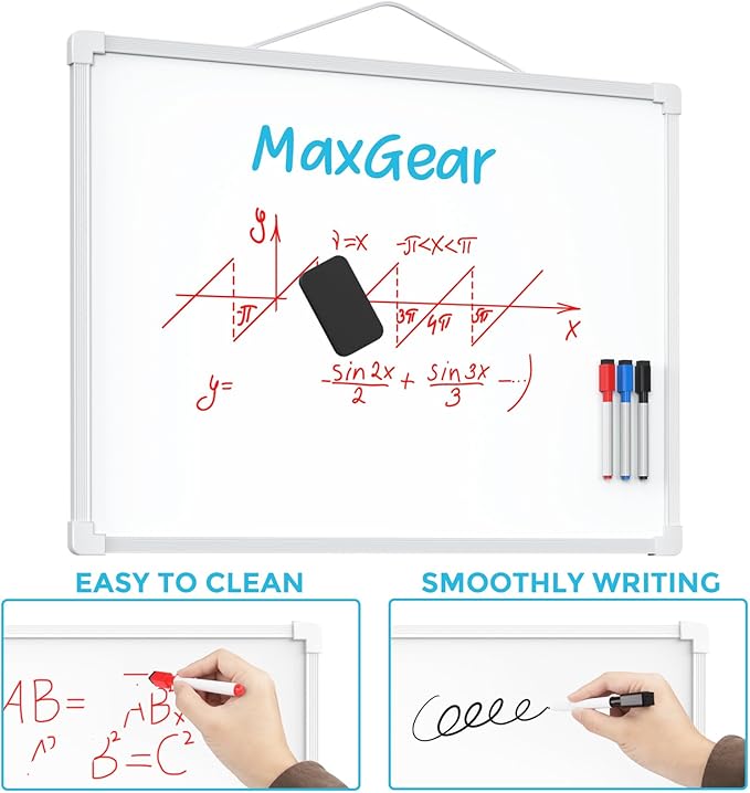 MaxGear Double-Sided Dry Erase Board for Wall, 16"x12" Hanging Whiteboard, Small Dry Erase White Board with 3 Markers and 4 Magnets, Portable Whiteboard for Planning, Drawing, Memo, to Do List