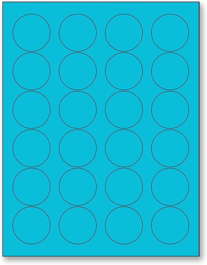 NextDayLabels - 8-1/2 x 11 Neon Color High Light Fluorescent Labels for Laser & Inkjet Printer (Blue Fluorescent, 1.66" Round - 24 Per Page | 600 Labels)