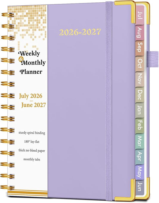 Academic Planner 2026-2027, Hardcover Weekly and Monthly Calendar Planner from July 2026 - June 2027, Daily Agenda Planners with Tabs, College School Organizer for Student Teacher, A5 (6.1" x 8.2"), Purple