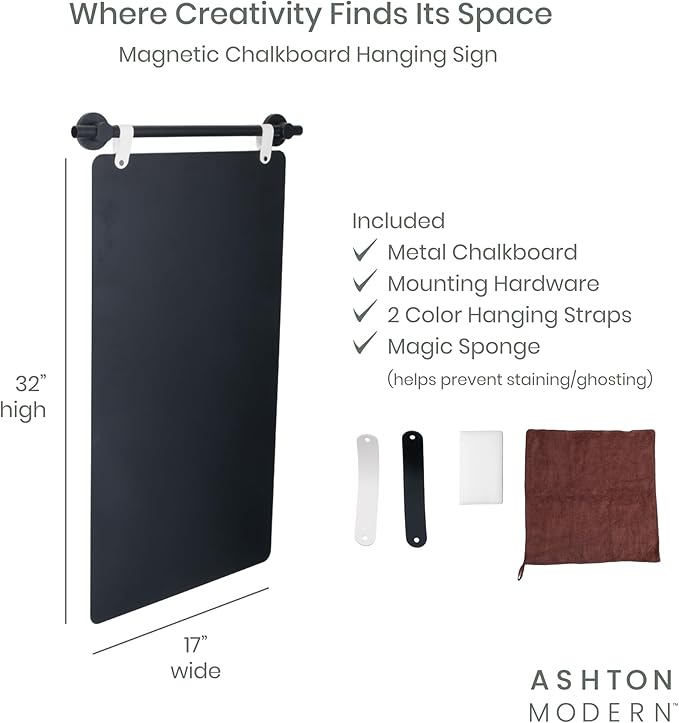 Metal Magnetic Chalkboard for Wall - 17 x 31.5 Inch Large Chalk Board Sign Board for Wall, Magnet Board, Blackboard Food Truck Menu Board for Kitchen, Outdoor or Indoor Hanging Signs
