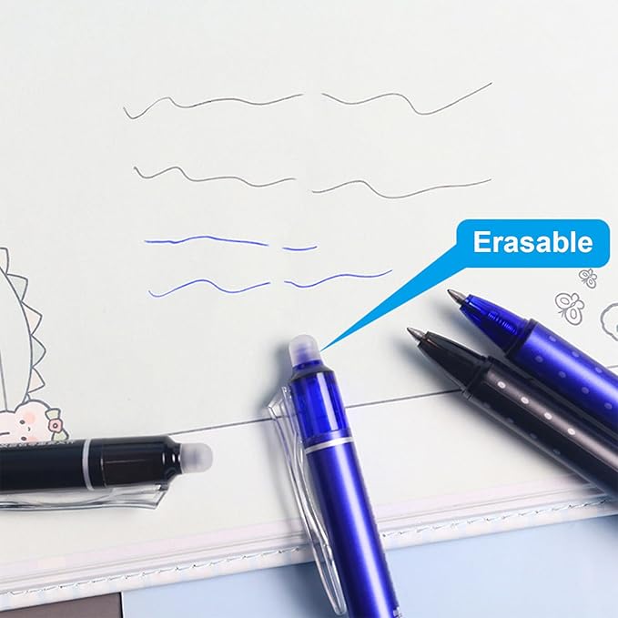 MOZXIRZ Erasable Gel Ink Pens Erasable Retractable Pens 0.5mm Black Blue Ink Smooth Writing Pen Office Supplies School Office Pen for Women Men Girls Boys (Black Ink-6Pcs)