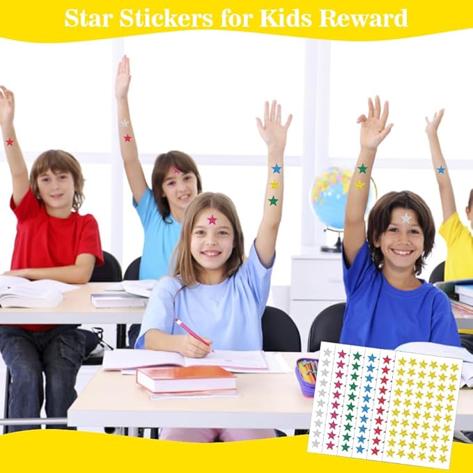 Star Stickers - 1800 Pcs, 30 Sheets, 6 Colors, Foil Stickers for Kids Reward, School Planner, Behavior Chart, Classroom Teacher Supplies, DIY
