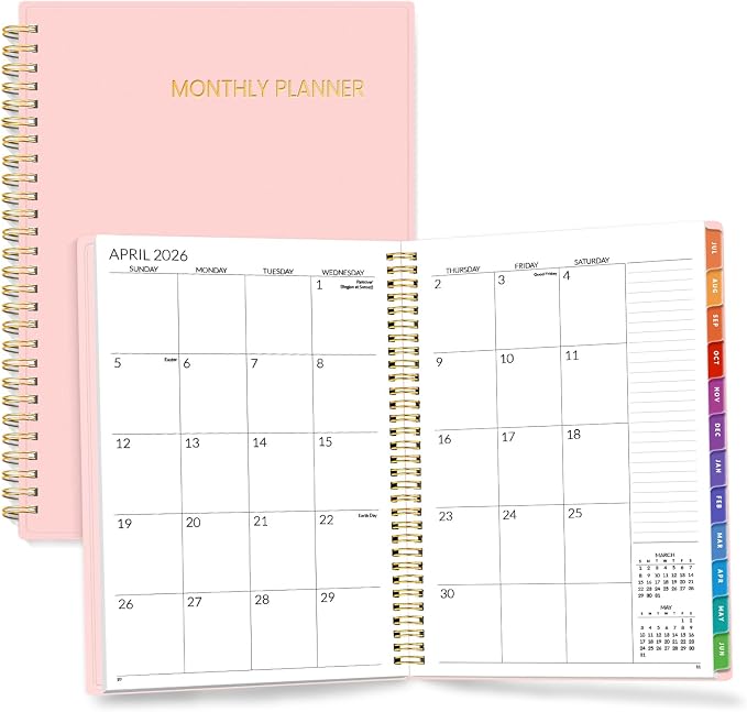 SUNEE Monthly Planner 2026-2027 - 18 Months Calendar Planner from Jul 2026 to Dec 2027, 7"x10" Yearly Planner with Tabs, Spiral Binding, Organizer for School Office Home, Pink