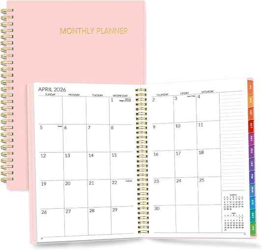 SUNEE Monthly Planner 2026-2027 - 18 Months Calendar Planner from Jul 2026 to Dec 2027, 7"x10" Yearly Planner with Tabs, Spiral Binding, Organizer for School Office Home, Pink