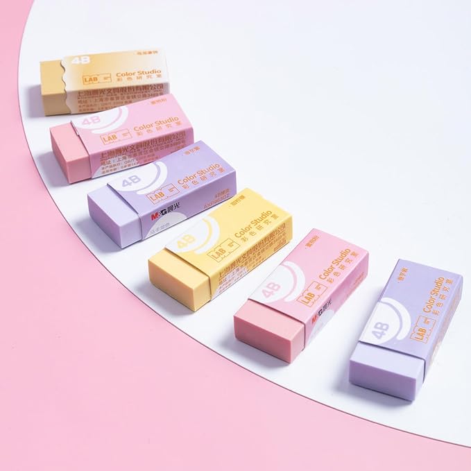 M&G 6 Pcs Pencil Erasers, Assort Color Rectangular Erasers, Writing Erasers for School Office, Art Erasers for Drawing (Macarons)