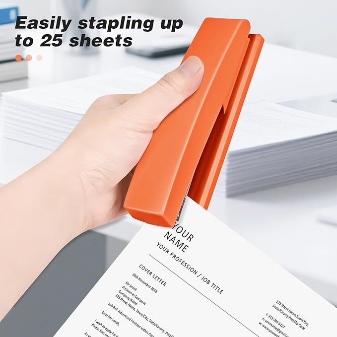 Stapler with 5000 Staples - Office Stapler, 25 Sheet Capacity, Staplers for Desk, Non-Slip, Orange