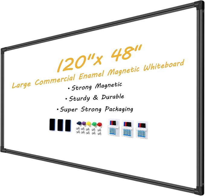 Magnetic Dry Erase Board for Wall 120"x48" Premium Belgian Enamel Whiteboard - Commercial Grade Porcelain Wall-Mounted Board - Zero Ghosting, Stain-Resistant Surface for Office, Home, Classroom